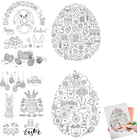 Ostern Stempelset,Silikon Stempel,Stanzschablone,Stempel Ostern, Transparente – 4 kreative Silikonstempel für Frohe Osterdekorationen mit Hase, Eiern und Karotten,DIY Karte