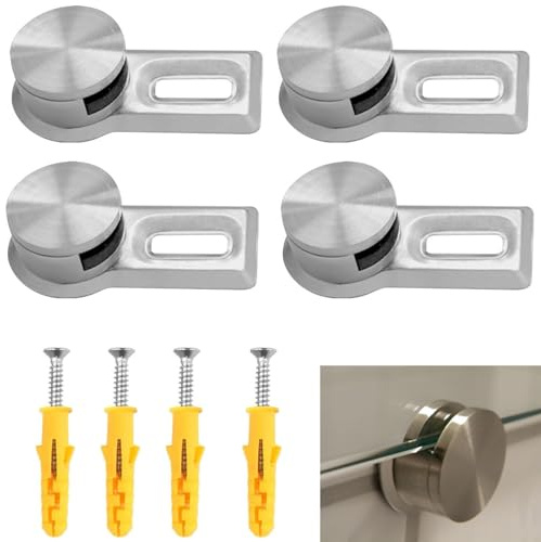 JDMAKJ Glasklemme Spiegelhalterung für Schwere Glas Bilder Acrylglas 4 Stk Bad Zimmerspiegel Clips Klemmbefestigung Set mit mit Schwere Dübel und Edelstahl Schrauben (4 Stück)
