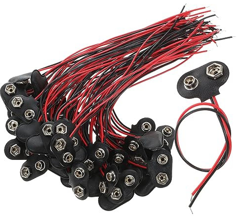 Mikikit 50pcs T-type 9v Battery Connector with 6cm Wire Length, 9 Volt Battery Clip Buckle for Electronic Experiments and Diy Projects in Electrical Applications