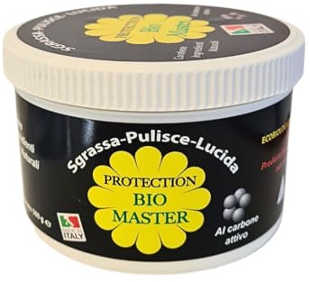 Bio Master Protection Pasta Pietra Pulente e Detergente al Carbone Attivo, Sgrassa-Pulisce-Lucida, Made in Italy, 500g