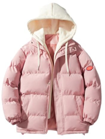 BERCIELY Jacke Herren Casual Mode Mit Kapuze Baumwolle Jacke Herren Leichte Verdicken Warm Kältejacke Herren Urlaub Reise Skifahren Outdoorjacke Herren C-Pink XL