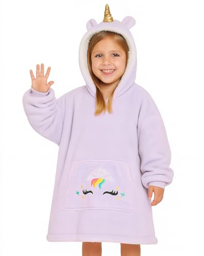 The Big Softy Kids Oversized Hoodie - Blanket Hoodie for Kids 3-10 yrs – Cute Animal Snuggle, Soft & Warm Oversized Blanket Girls & Boys (Lilac Unicorn)