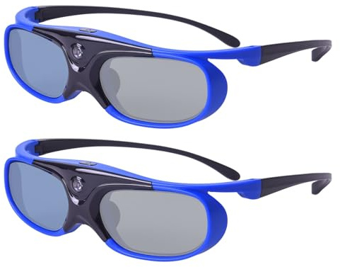 3D Glasses, Active Shutter 3D DLP Link Rechargeable 3D Eyewear for Acer ViewSonic BenQ Optoma Panasonic Vivitek Dell Jmgo Cocar 3D Projectors - 2 Pack （Blue）
