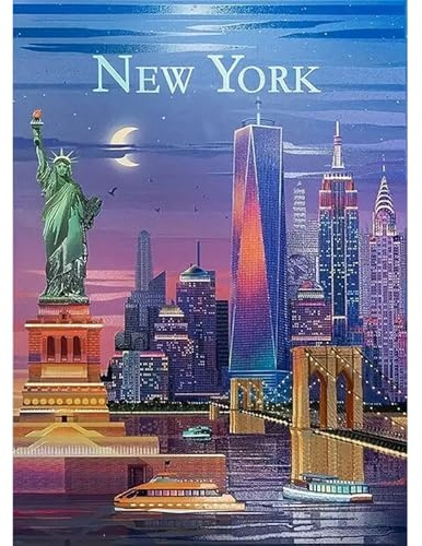 GLIDIAM Diamond Painting New York Stadt Poster, Diamant Malerei Bilder Landschaft Reiseposter, 30x40cm DIY Full Drill Basteln Erwachsene, Mosaik Stickerei Kreuzstich Geschenk für Wanddeko Wohnzimmer