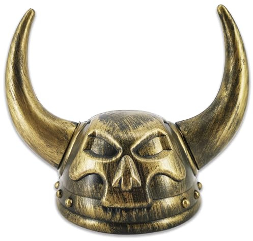 Pohotobooth Props Ltd Metallic Affect Plastic Thor God of Thunder Viking Helmet with Horns - for Costumes, Parties & Display (Gold)
