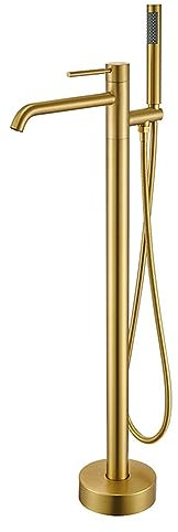 Robinet de Baignoire Autoportante à Poignée Unique avec Cascade, Robinet de Salle de Bain Rotatif à 360 °, Or Brossé