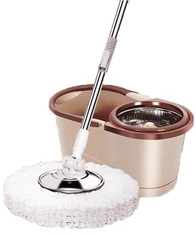 Qxmiguel Sistema de Limpieza de Pisos con trapeador Giratorio de Microfibra y cubeta, Secado y deshidratación automáticos, trapeador de Lavado Manos Libres con 2 Cabezales