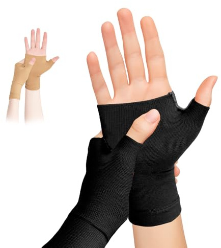 1 paio Manicotti di compressione in rame per polso, traspiranti e confortevoli Fascia da Polso per sindrome del tunnel carpale per Tunnel Carpale, Slogature, Tendinite e Artrite Unisex (nero, S) | Tutore elastico per polso per tunnel carpale, artrite e tendinite