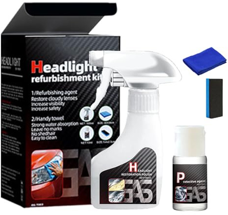 Derperzi Headlight Restoration Fluid Kit, Headlight Refurbishment Kit, Car Renovation Repair Liquid, No Polishing, Long-Lasting Clarity (1)
