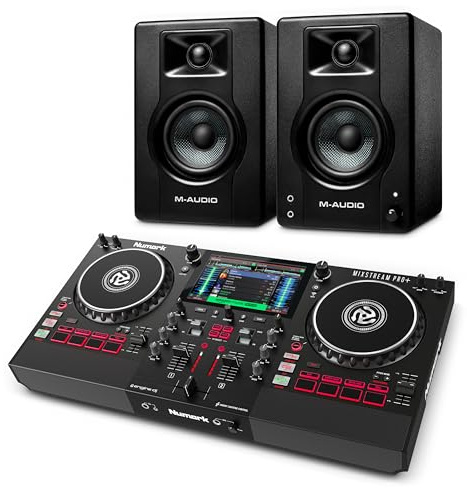 Numark Mixstream Pro+ DJ Controller and M-AUDIO BX3 Pair Studio Monitors for Studio Recording, Music Production, Podcasting, Streaming