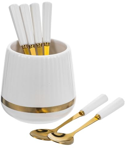 Kichvoe Juego de cucharillas de espresso: frascos de cerámica con cucharas para postres de fruta - utensilios para aperitivos y organizador de cubiertos para fiestas y cocina