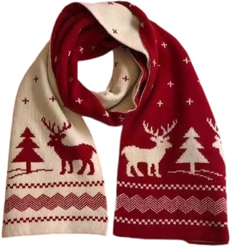 HiyyFloy Rot-weißer Weihnachts-rentierschal Für Und Winter, Warmer Strickschal Für Männer Und Frauen