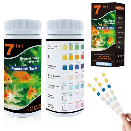 7 in 1 Aquarium Teststreifen 100 Stück, Aquarium Wassertest zur Messung von pH, KH, GH, Nitrat, Nitrit, Chlor & Gesamtalkalität für Aquarium, Teich & Fischbecken, Schnelltest in 30 Sekunden
