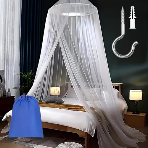 Gykutix Moskitonetz Reise Mosquito Netz Bett 60 x 250 x 1100cm Feines Netz Mückennetz Bett mit Haken und Aufbewahrungsbeutel für Reise und zu Hause Indoor Outdoor (Weiß)