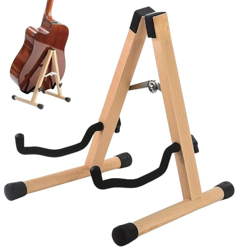 PORFOYO Soporte de madera ajustable para guitarra acústica, guitarra eléctrica y bajo, soporte plegable universal con marco A para violonchelo y ukelele