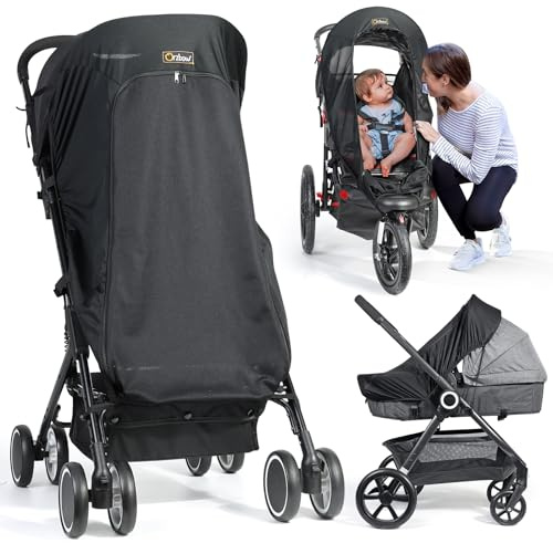Orzbow Universal Pram Sun Shade, Sun Shade for Pram with Zip Window, Black