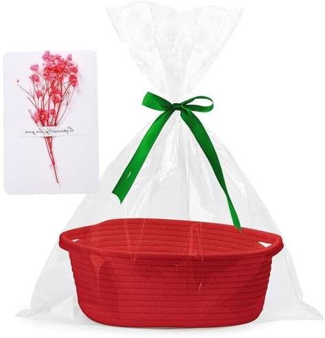 Geschenkkorb Leer, Roter Präsentkorb Für Geschenke und Eine Karte, Schön und Kompakt Aufbewahrungskorb, Ideal Für Tägliche Aufnahme und Dekoration, 30x20x12 cm