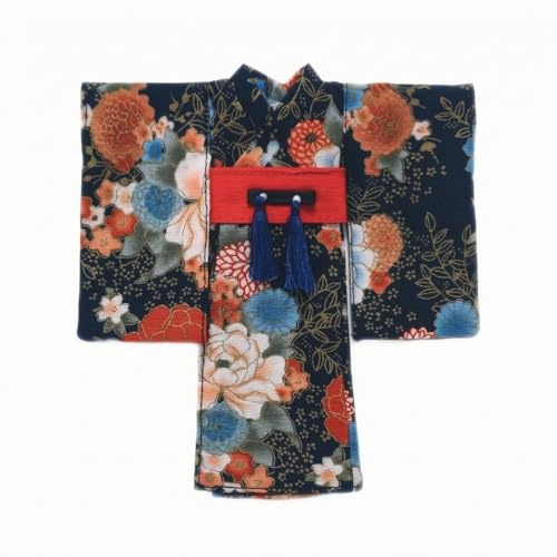 predolo Doll Kimono Robe Mini Dress Wrap Front Wide Sleeve Long Skirt Patterned Woven Cloth suitable for doll dioramas collection racks display tables, Fireworks Kimono