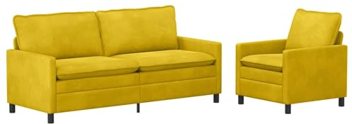 ULUYYUC Modernes Sofa Set 2-teilig Samt Gelb, Couchgarnitur mit 3-Sitzer und Sessel, Bequeme Polstersofa-Gruppe für Wohnzimmer, Stabiler Metallrahmen und weiche Kissen