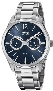 LOTUS Reloj Hombre Analógico de Acero Inoxidable 316l Plateado | Movimiento de Cuarzo, Cristal Mineral de Alta Resistencia, Resistente al Agua 5 ATM, Multifunción 18373/3 Special Prices