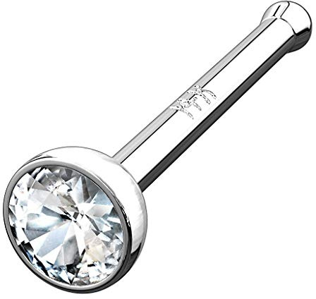 Piersando Piercing Echt 585 Gold 14 Karat Stab Stecker Gerade mit Zirkonia Steinchen für Nase Nasenpiercing Nasenstecker Nasenflügel Gebgold