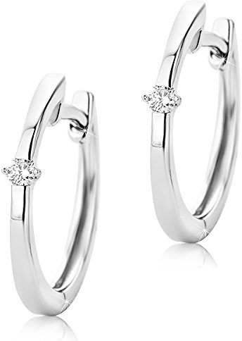 OROVI Ohrringe Gold- 9 karat (375) Weißgold – Goldene Creolen Damen mit natürlichen Diamanten, Creolen Gold 14 mm, Hypoallergene Damenohrringe, Schmuck Damen, Goldschmuck - inkl. edler Schmuckbox