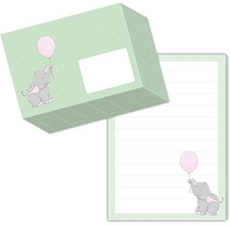 niedliches Briefpapier Set für Kinder mit Motiv ELLI ELEFANT im Format DIN A5 (liniert 50 Blatt) inklusive 20 passenden Umschlägen