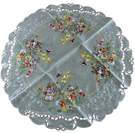 Westernranch Osterdecke Ostern Osterhasen Tischläufer Tischdecke Mitteldecke Kissenhülle Leinen-Optik Grün Beige - Größe wählbar (Ø 85 cm)