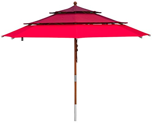anndora Sonnenschirm 3 m rund 3 Etagen | 3 lagig, Teak Holz Schirm, 3 Farben oder einfarbig, schliesst über Tisch