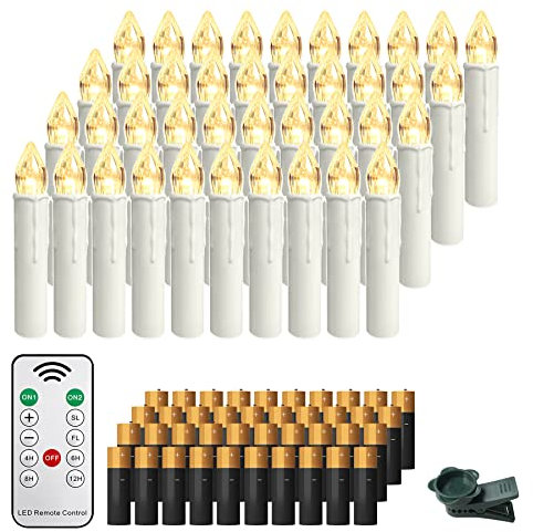 Froadp 40 Stück Dimmbare LED Mini Weihnachtskerzen mit Kabellos Fernbedienung & Batterie Warmweiß Christbaumkerzen mit 12H Timer für Weihnachtsbaum Deko Geburtstagsdeko