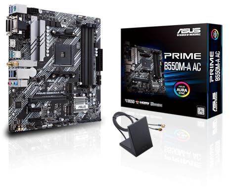 ASUS Prime B550M-A AC AMD AM4 (3rd Gen Ryzen™) Micro ATX Motherboard (PCIe 4.0, WiFi, ECC Memory, 1Gb LAN, HDMI 2.1/D-Sub, 4K@60HZ, Addressable Gen 2 RGB Header and Aura Sync)