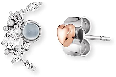 Engelsrufer Damen Ohrstecker Herz und Mondstein aus Sterling Silber Bicolor - besetzt mit 7 Zirkonia Steinen - Steckverschluss - nickelfrei - 7,5mm