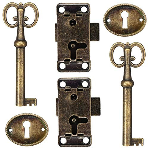 2 Stück Antikes Schloss Dekorative Antik Schloss Set Antikes Kabinett Türschloss Schloss Antik Schrankschloss Verschluss für Holzkiste Antik Schmuck Make up Koffer Möbel Schublade