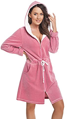 DOROTA kuscheliger und moderner Damen Bademantel, verschiedene Modelle, mit Reißverschluss/Taschen/Kapuze, made in EU
