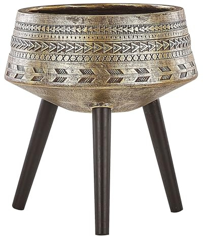 Beliani Cache-Pot Support Plantes Doré Vieilli avec 3 Pieds en Bois 36 cm de Diamètre Peint à la Main pour Extérieur et Intérieur
