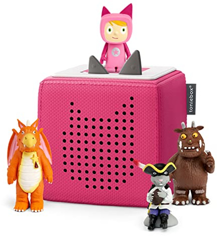 tonies Toniebox Julia Donaldson Bundle Incl. 1 Creative and 3 Characters, The Gruffalo, Zog, and Highway Rat, Kids Presents, Screen-Free Audiobooks and Kids Music Player, Early Learning Toys, Pink