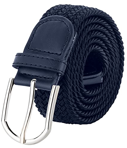VINTAGE BASICS Unisex Stretchgürtel 110cm lang - 3,3cm breit - Herren und Damen Gürtel - Elastischer Stoffgürtel - Flechtgürtel Blau