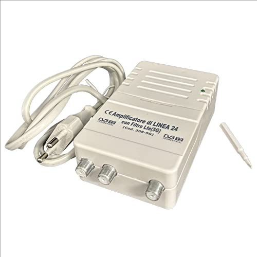 Linea 24 (5G) - Amplificatore Antenna TV, Amplificatore Segnale Digitale Terrestre da Interno a 2 Vie, Filtro LTE, Guadagno 24dB (Regolabile), Alimentazione Diretta 220 Volt, Made in P.R.C.