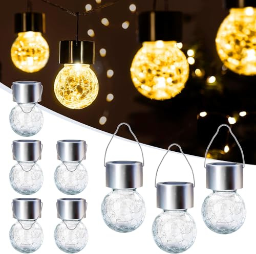 GIGALUMI Solar Lights Outdoor Waterproof, 8 Pack Solar Hanging Lights Garden Decor, Gifts for Women, Solar Outdoor Lantern Waterproof Cracked Glass for Yard, Fence, Tree(Warm White)