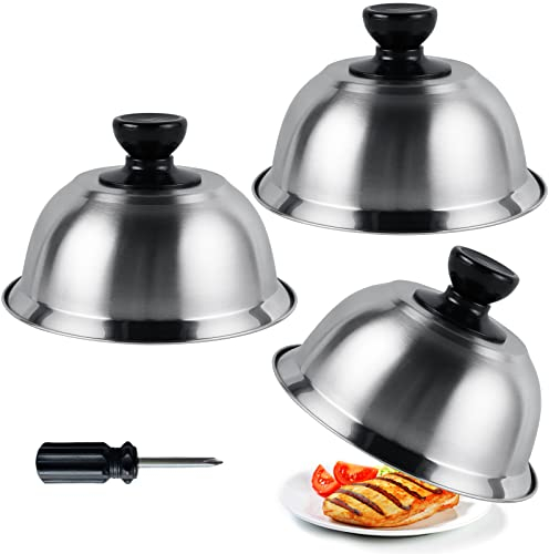COEKI Burgerglocke, 3 Stück Edelstahl Burger Glocke mit Schraubendreher, Burgercover Burgerhauben Burgerglocken für Cheeseburger Barbecue Steak (16 x 11.5 cm)