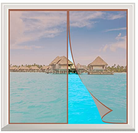 Fliegengitter Fenster Zum öFfnen Braun 125x155cm Insektenschutz Fliegengittertüren mit Klettband Ohne Bohren -für Fenster und Türen