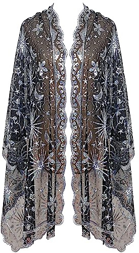 keland Dam Elegant Stola Axellock Sjal Bolero Cape Scarf Poncho Covers Shoulder Ceremoni, B-svart & vit, one size
