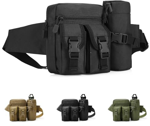Favuit Bauchtasche, Gürteltasche Herren Damen Sport Hüfttasche mit Flaschenhalter Mode Klein Unisex Gurttasche Verstellbarer Hip Bum Waist Fanny Pack für Laufen Wandern Camping Hundetraining (Schwarz)