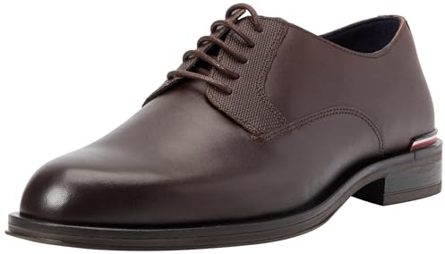 Tommy Hilfiger Herren Derby Schuh Leather Shoe aus Leder, Braun (Cocoa), 44