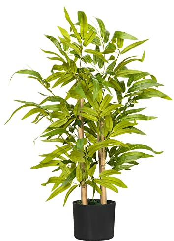 HOMCOM Bambú Artificial Plantas Artificiales Decorativas Altura 60 cm - Tronco Ramas Liquen Hojas Gran Realismo Maceta Incluida Negro Verde