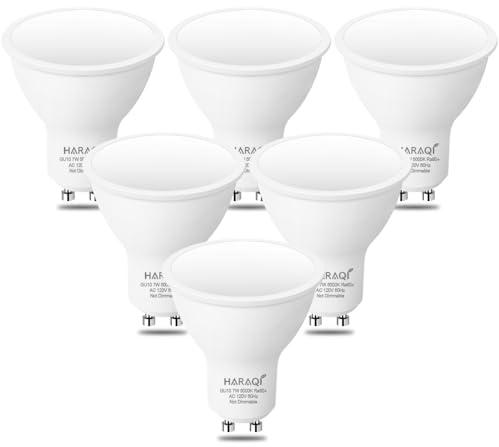 haraqi 6 Pack GU10 120V 7W LED Bulb, 700LM 5000K Daylight White Natural Light 70W Equivalent Reflector Flood Replacement Light Bulbs for Kitchen Hood, Ceiling Fan, Table Lamps