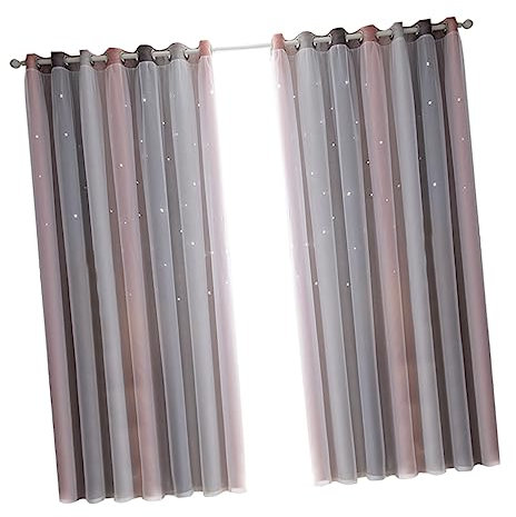 Cabilock 2st Gradient Hollow Star Double-Layer Full Blackout Schlafzimmer Wohnzimmer Wärmedämmungsvorhänge Sterndekor Kinder Mädchen Vorhänge Rosa Lila Fenster Jalousie Chiffon