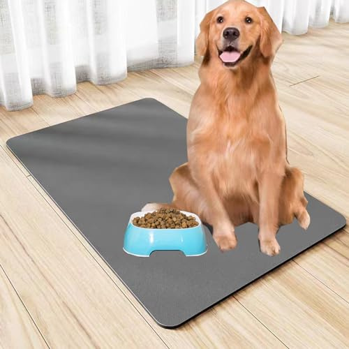 YQBFTC Napfunterlage Hund,Hochwertige rutschfest Hundenapf Unterlage 60x40cm,Super Saugfähige Schnelltrocknend Futtermatten für Haustier,Napfunterlage Katzen,Futtermatte für Katzen(Dunkelgrau)