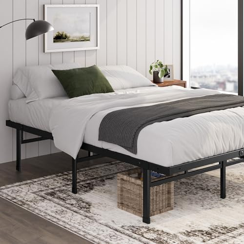 Zinus Justin Rete Letto Singolo 80x190 cm - Struttura Letto con Doghe in Metallo Incluse - Altezza 36 cm con Spazio Sottostante - Facile da Montare - Nero