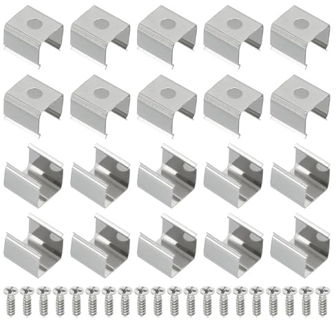 PATIKIL 60 Stück LED-Streifen Clips, Edelstahl Befestigungsklammern Halterung mit Schrauben für 10mm bis 11mm LED-Streifen Beleuchtungskabel